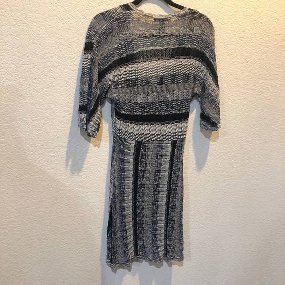 INC metallic‎ knit black faux wrap midi short sleeve polyester dress size Medium - Picture 9 of 9